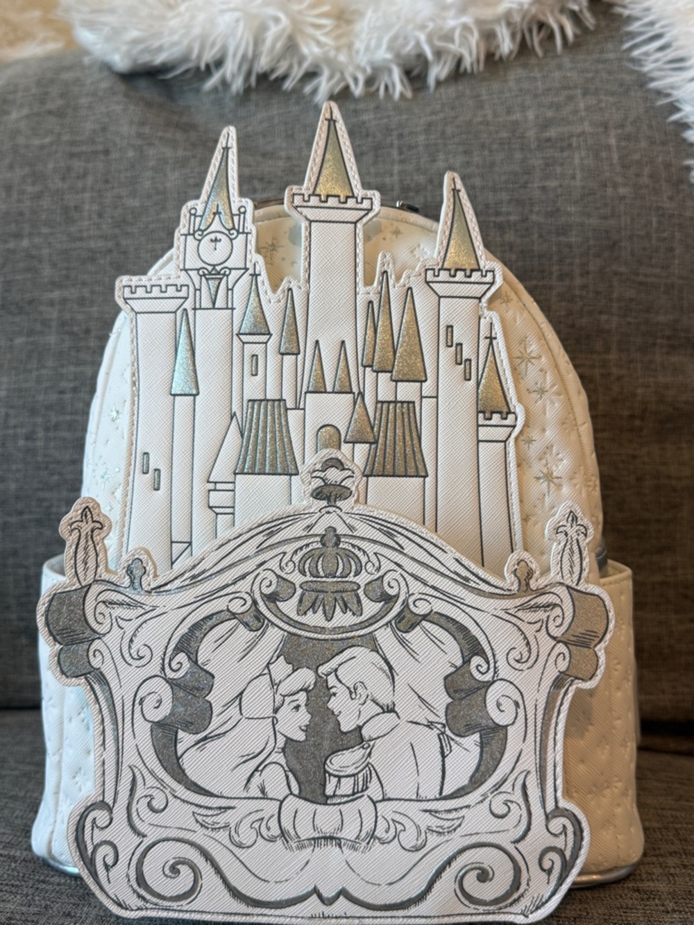 White Loungefly Cinderella Castle Themed Mini Backpack - Fairytale Design